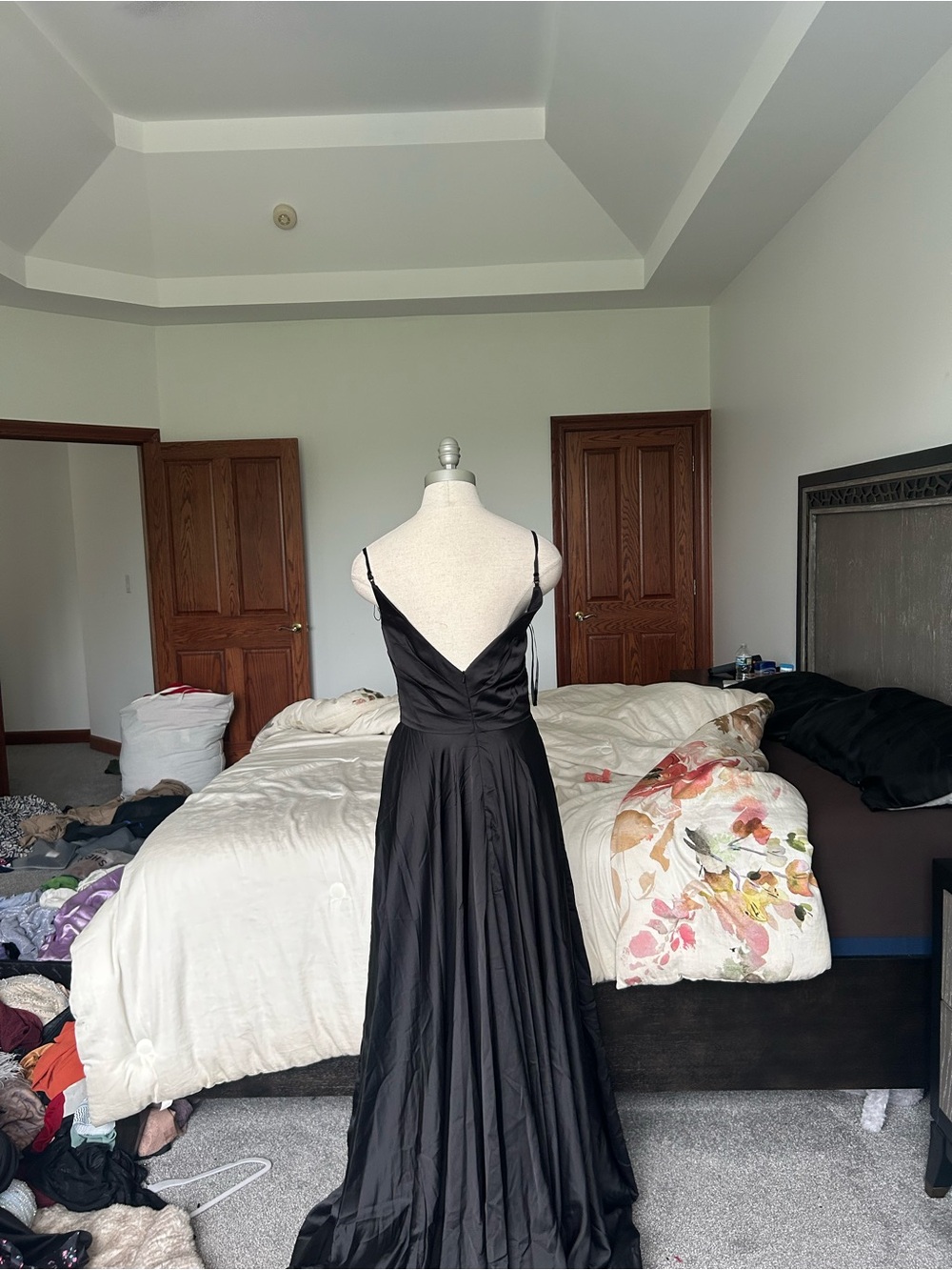 La Femme Black Spaghetti-Strap V-Neck Maxi Gown - Picture 2 of 3